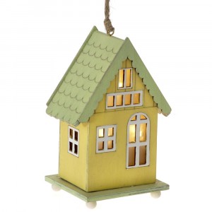 Дървена светеща къща, жълта, 10х7х16 см