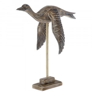 Дървена патица в полет на постамент, 20х8х23 см
