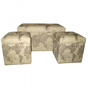 Дървен сандък текстилна тапицерия К-т 3бр.