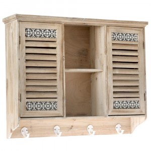 Дървено шкафче със закачалки, 73х17х57