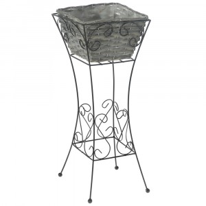 Плетена кашпа сива на метална стойка