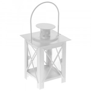 Декоративен Метален фенер, бял, 8х8х12