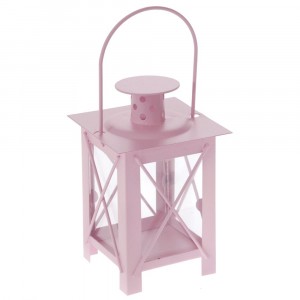 Декоративен Метален фенер - розов, 8х8х12