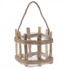 Висящ свещник - дърво и стъкло, 15х14 см