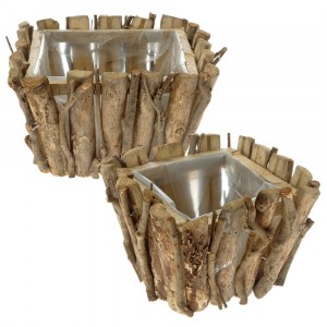 Дървена кашпа - к-т от 2 броя, 23х23х15 16х16х12