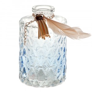 Стъклена бутилка двуцветна, синьо и бяло, ф6х14 см