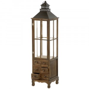 Дървен фенер с чекмеджета, кафяв, 32х32х133 см
