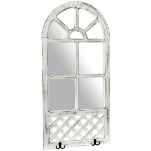 Дървено огледало със закачалки, ретро, бяло, 42х86 см