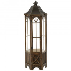 Дървен фенер, кафяв, 42х37х123 см