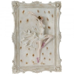 Картина 3D балерина, полирезин, ретро, бяло претрито, 49х62 см