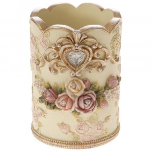 Моливник, полирезин, розови рози, 9х12 см