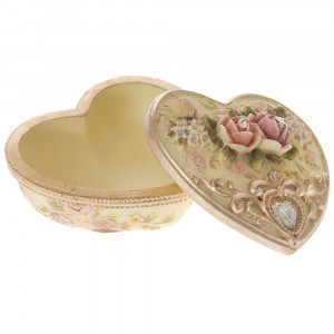 Кутия за бижута, полирезин, розови рози, 8х8х5 см