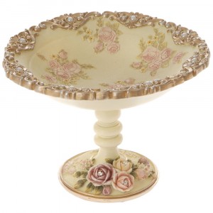Поднос за торта, полирезин, розови рози, ф18х12,5 см