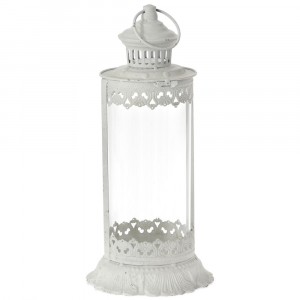 Метален фенер, бял, ф18х38 см