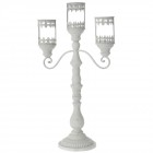 Метален свещник тройка със стъклени чашки, бял, 38Χ18Χ68 см