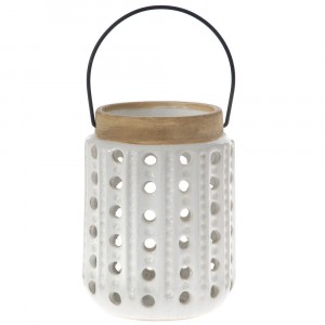 Светилник плетка, керамика, бял, ф 15х20 см