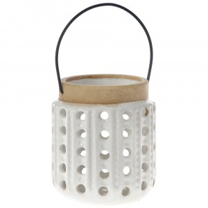 Светилник плетка, керамика, бял, ф 14х16 см