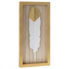 Картина дърво с метално перо, бяло, 15х30 см