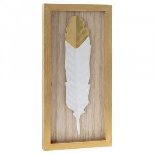 Картина дърво с метално перо, бяло, 15х30 см