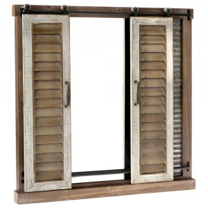 Дървено огледало с плъзгащи щори, 81х79 см