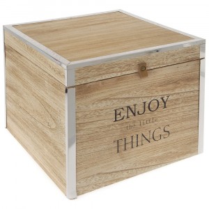 Дървена кутия с иноксов кант ENJOY THE LITTLE THINGS, 30х30х26 см