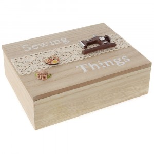 Дървена кутия за шивашки материали, бродерия, 20х15х8 см
