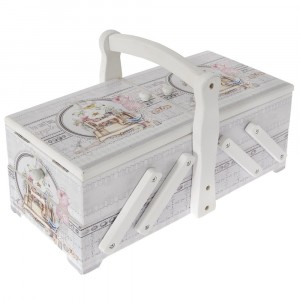 Кутия на две нива за шевни материали, бяла, 33х17х21 см