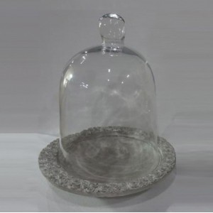 Керамичен поднос със стъклен капак, сив, ф27х28 см