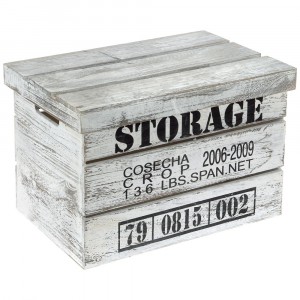Дървена кутия с капак, претрото бяло, STORAGE, 47Х31Х31 см
