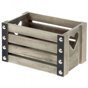 Дървена касетка сърце, кафе, метални копчета, 