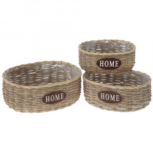 Плетени кашпи 3 бр,  HOME , дърво и слама