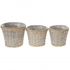 Плетени кашпи 3 бр, светли, дърво и слама