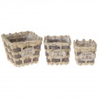 Плетени кашпи 3 бр HOME & FLOWER, дърво и слама, сиви