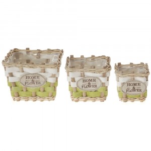 Плетени кашпи 3 бр  HOME & FLOWER, дърво и слама, зелени