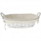 Плетен панер овал с плат, бял, 33х22х10 см