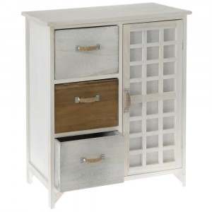 Дървен скрин с три чекмеджета и шкаф, трицветен, 63х32х73 см