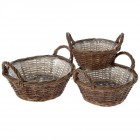 Плетени кошници 3 бр,, кафе, 35х13/30х12/25х11 см