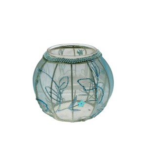 Свещник органза зелено/лилаво 9,5 см.(1/64)