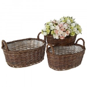 Плетени кошници 3 бр, кафе, 40х27х15/34х23х12/28х19х11 см