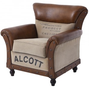 Канапе от кожа и плат, беж и кафяво, 88х82х88 см