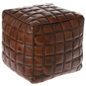 Табуретка от кожа, кафяво, 45х45х45 см