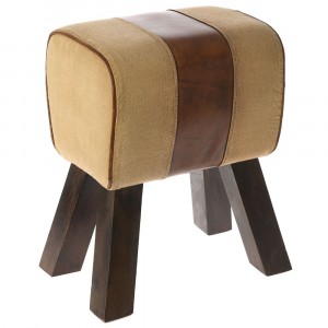 Табуретка от плат и кожа, беж и кафяво, 44х26х48 см