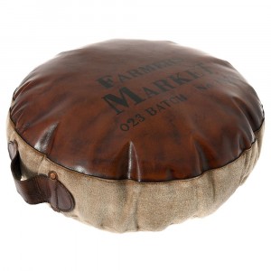 Табуретка от кожа и плат, беж и кафяво, 50х20 см