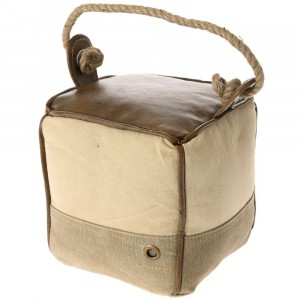 Стопер за врата от кожа и плат, беж и кафяво, 20х20х20 см