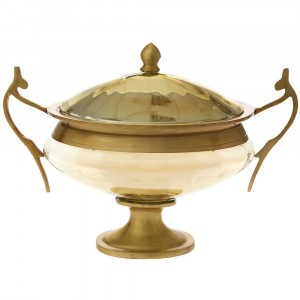 Купа с капак, метал и стъкло, злато, 42х20х23 см