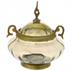 Захарница с капак, метал и стъкло, злато, Ф18х18 см