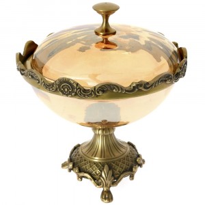 Купа с капак, метал и стъкло, злато, Ф20х42 см