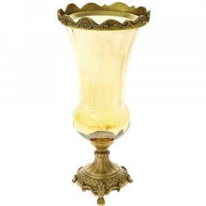 Ваза, метал и стъкло, злато, Ф20х35 см