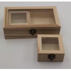 Дървени кутии 3 бр , натурал, с прозорче, 21х12х6/ 2 Х 9х9х5 см