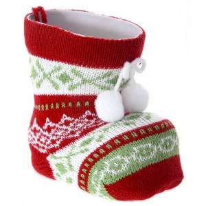 Коледен буркан, ботуш, червено-зелен, 14 см